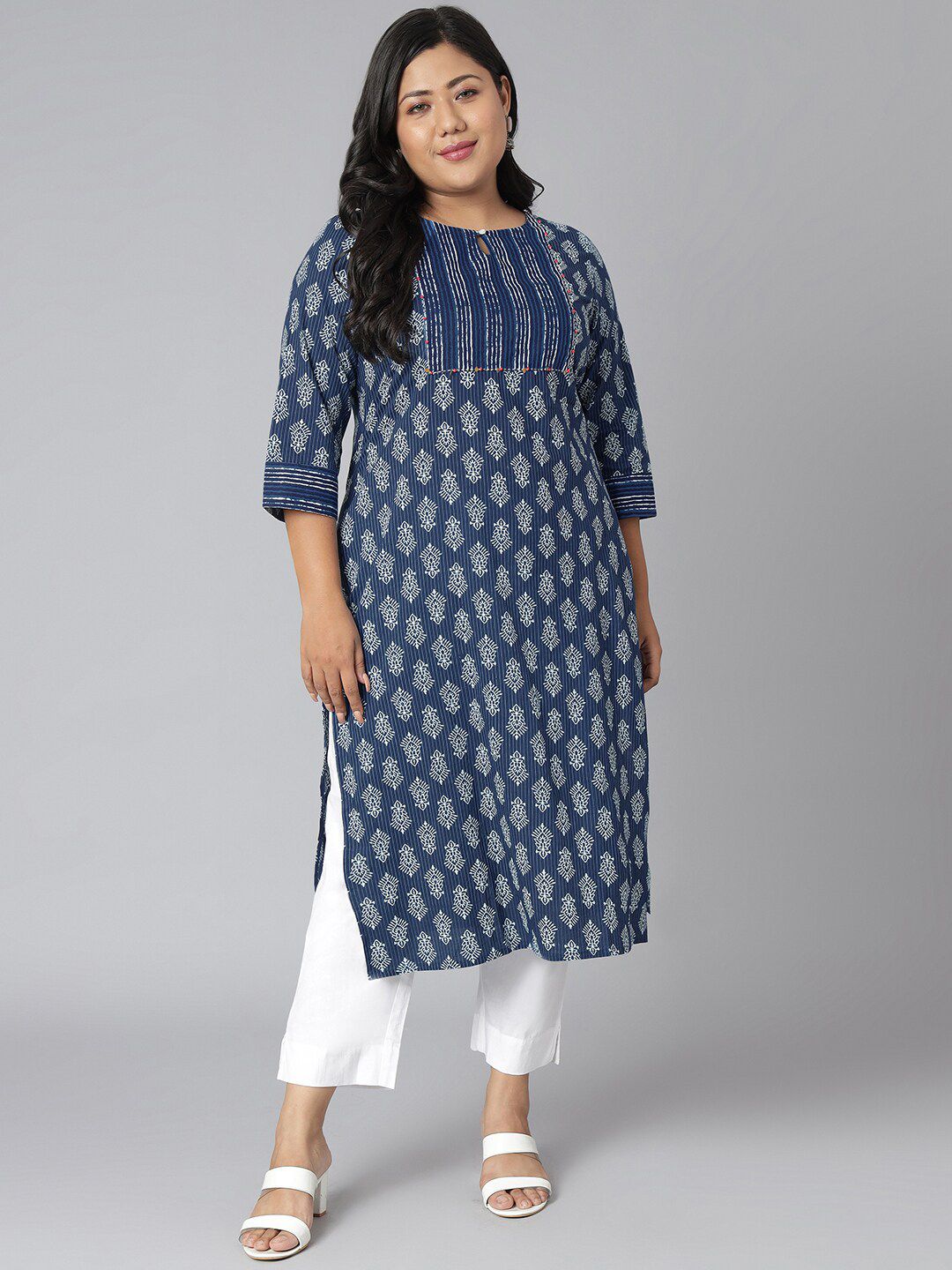 XL LOVE by Janasya Women Plus Size Blue Printed Kurta Price in India