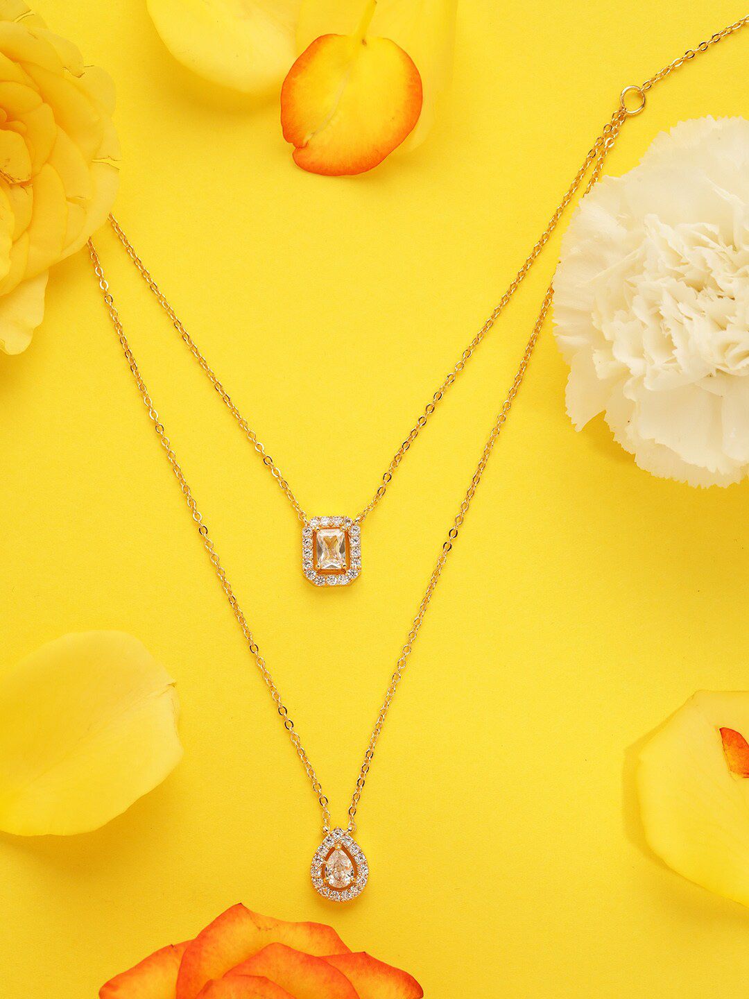 MINUTIAE Gold-Plated Brass Solitaire Layered Necklace Price in India