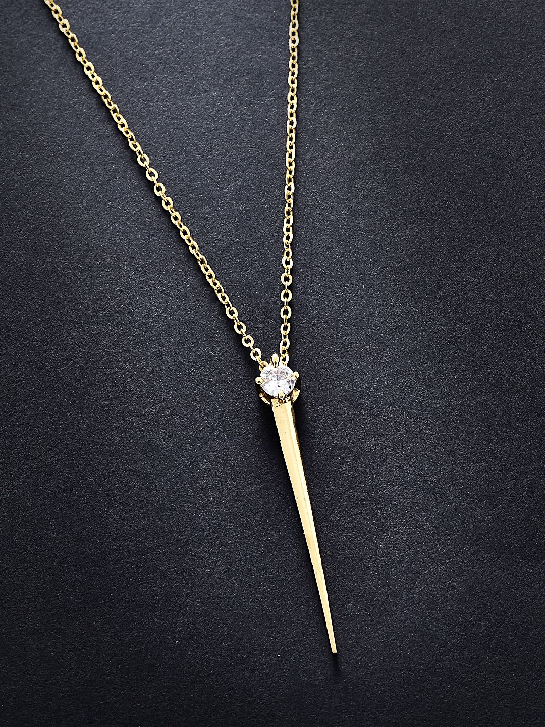 MINUTIAE Gold-Plated & White Crystal Solitaire Javeline Pendant Necklace Price in India