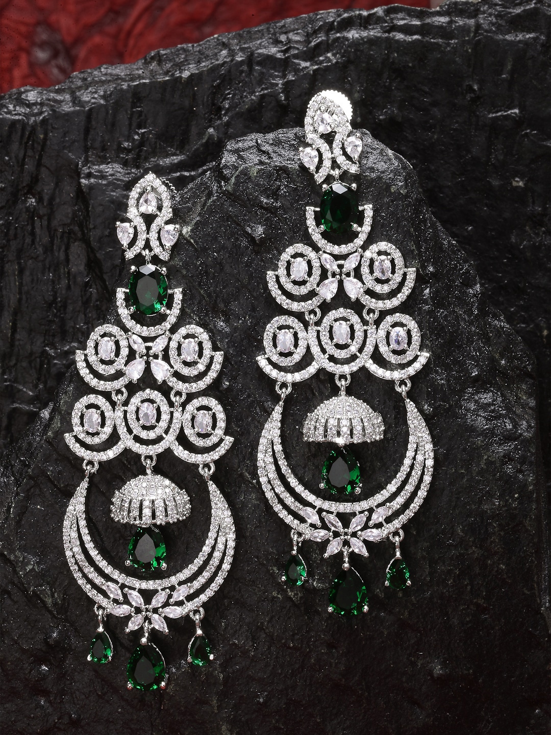ZENEME Silver Plated American Diamond Stone Chandelier Earrings Price in India