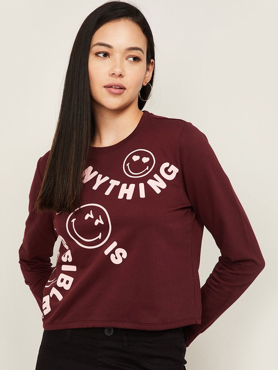 SmileyWorld Women Purple Printed Sweatshirt Price in India