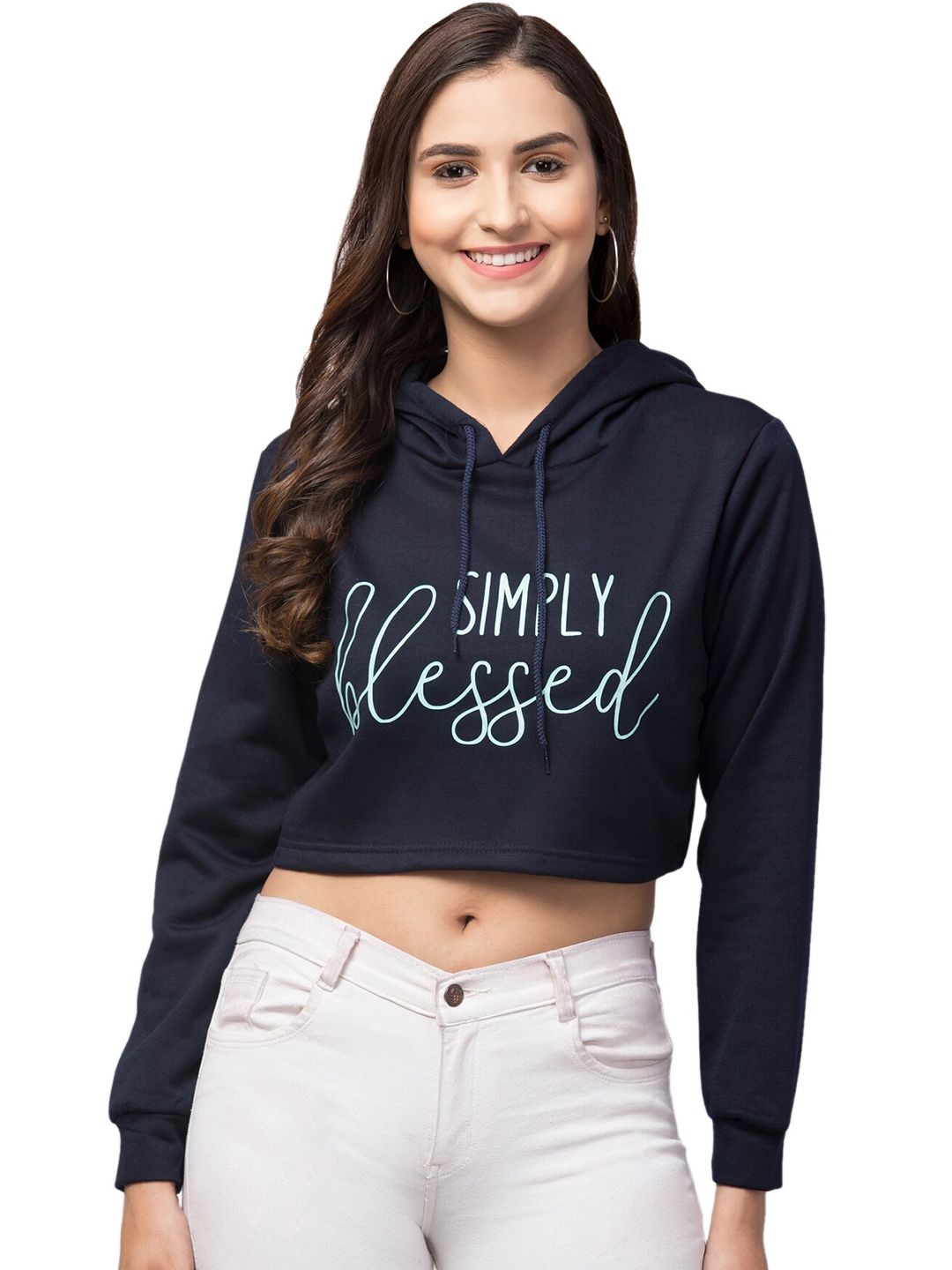 Orchid Blues Women Navy Blue Printed Sweatshirt Price in India