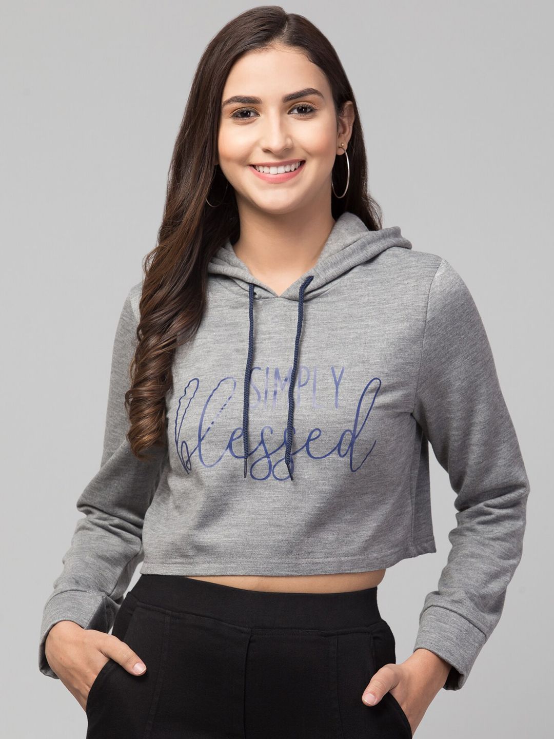 Orchid Blues Women Grey Printed Sweatshirt Price in India