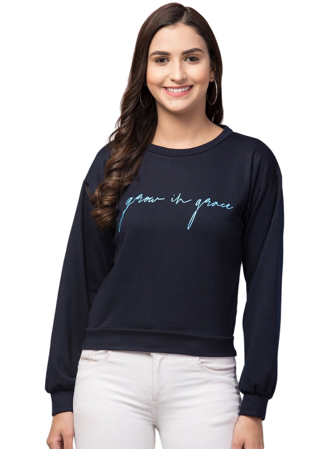 Orchid Blues Women Navy Blue Sweatshirt Price in India