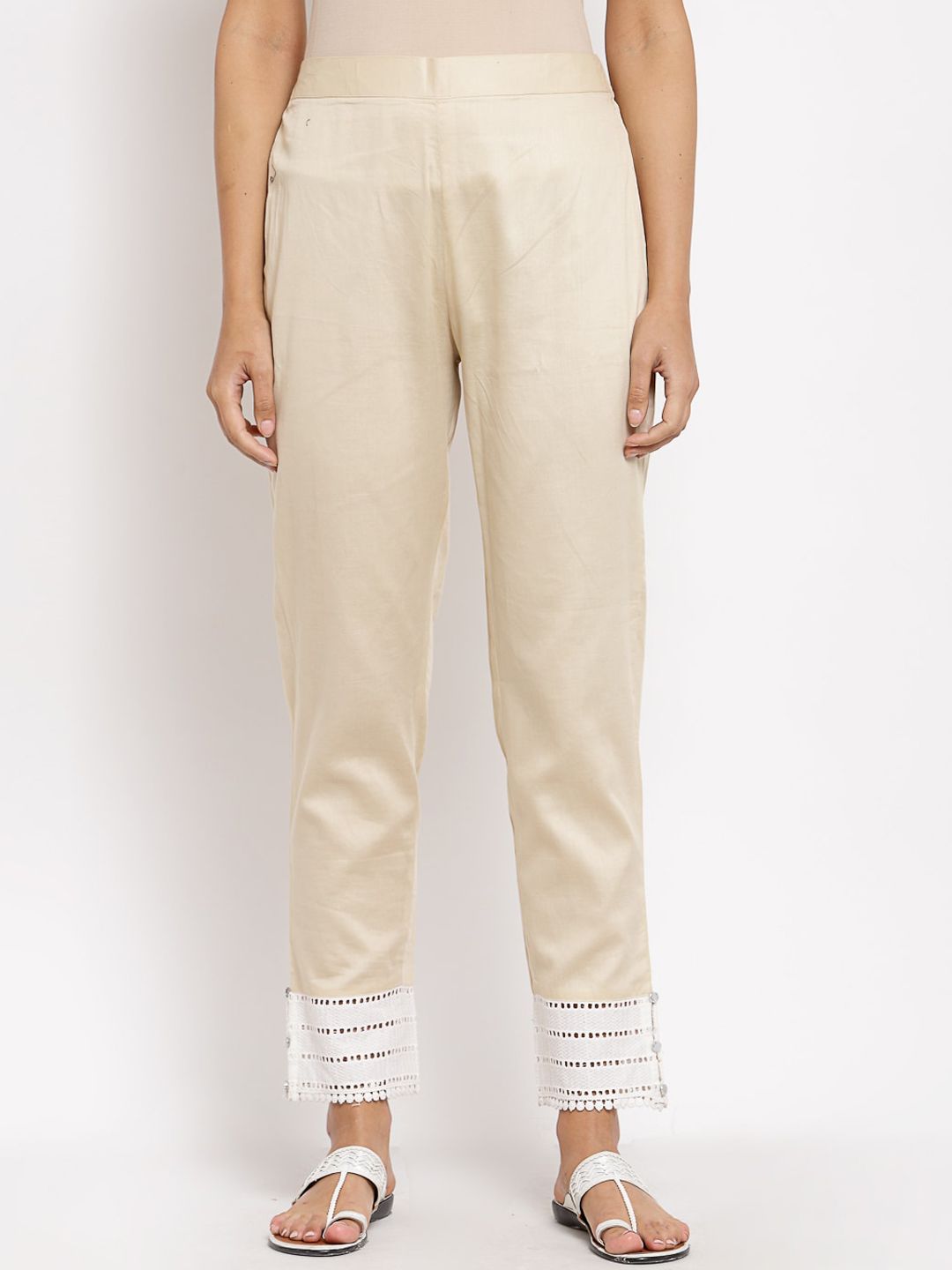 Myshka Women Cream Joggers Trousers Price in India