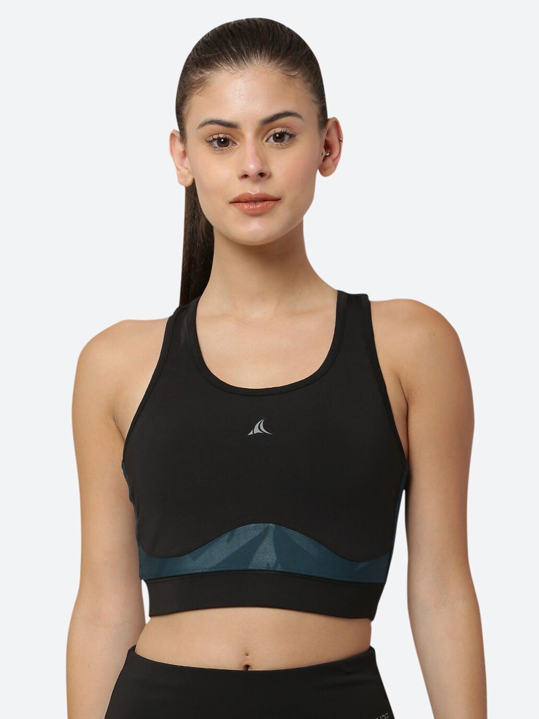 FITLEASURE Luxe Workout Black & Green Sports Bra WBT01016 Price in India