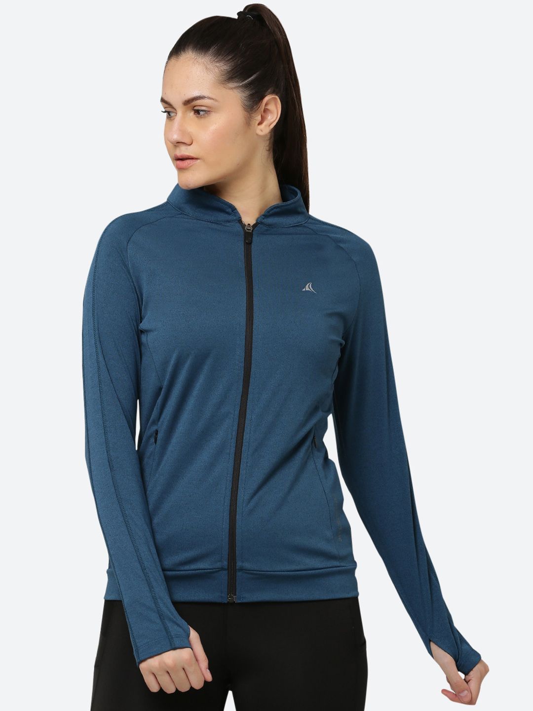 FITLEASURE Women Teal Blue Training or Gym Sporty Jacket Price in India