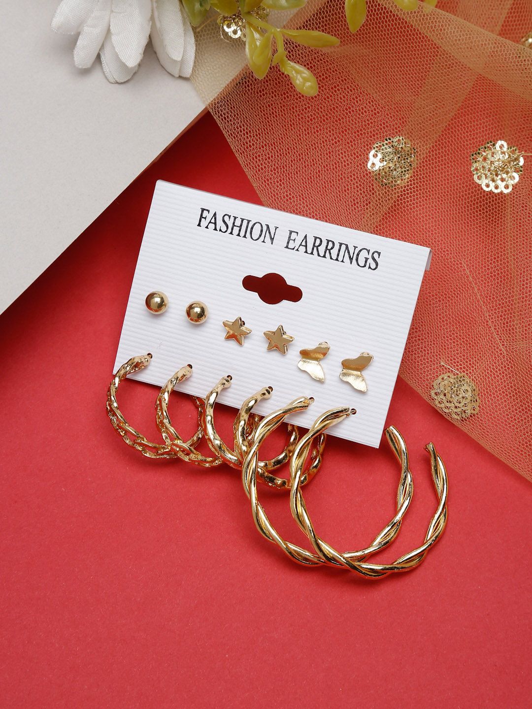 Celena Cole Set Of 6 Gold-Toned Contemporary Studs Earrings Price in India