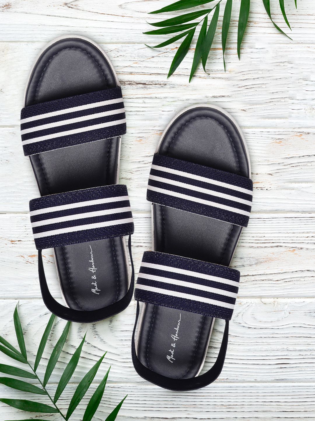 Mast & Harbour Navy Blue & White Striped Comfort Sandals Price in India