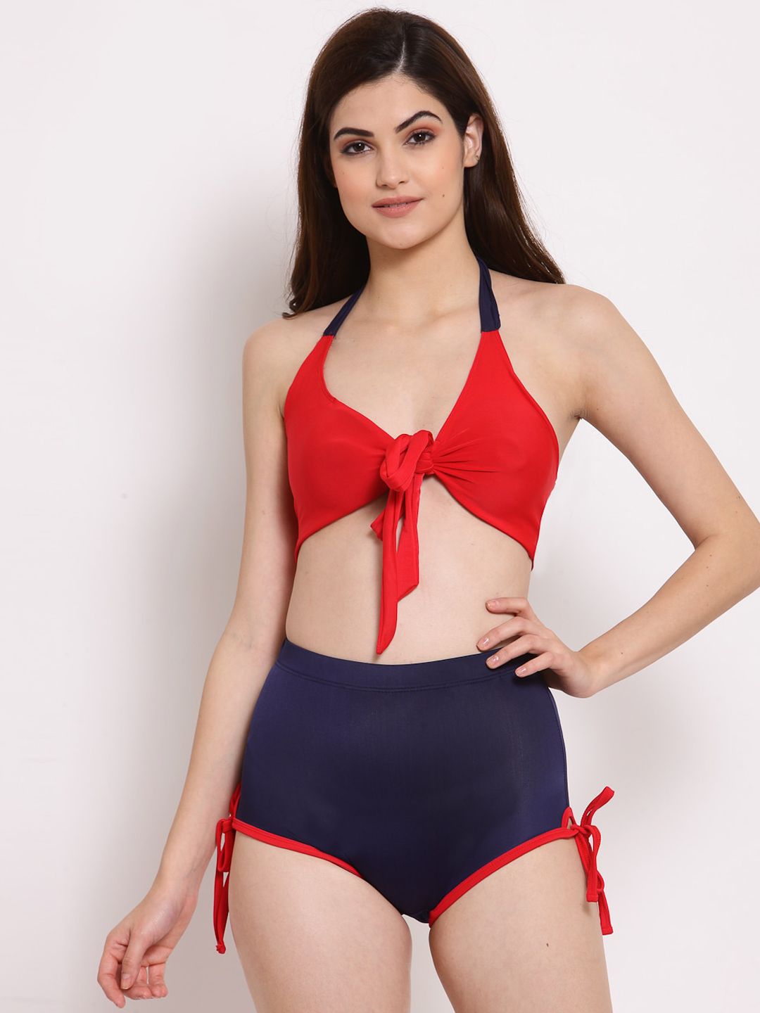 CUKOO Women Red & Blue Printed Two-Piece Swimwear Price in India