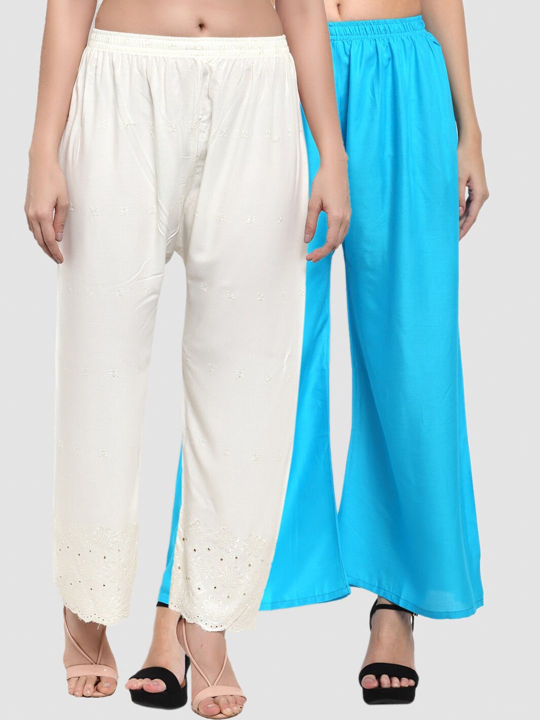 Miaz Lifestyle Women Pack Of 2 Cream-Coloured & Blue Palazzos Price in India