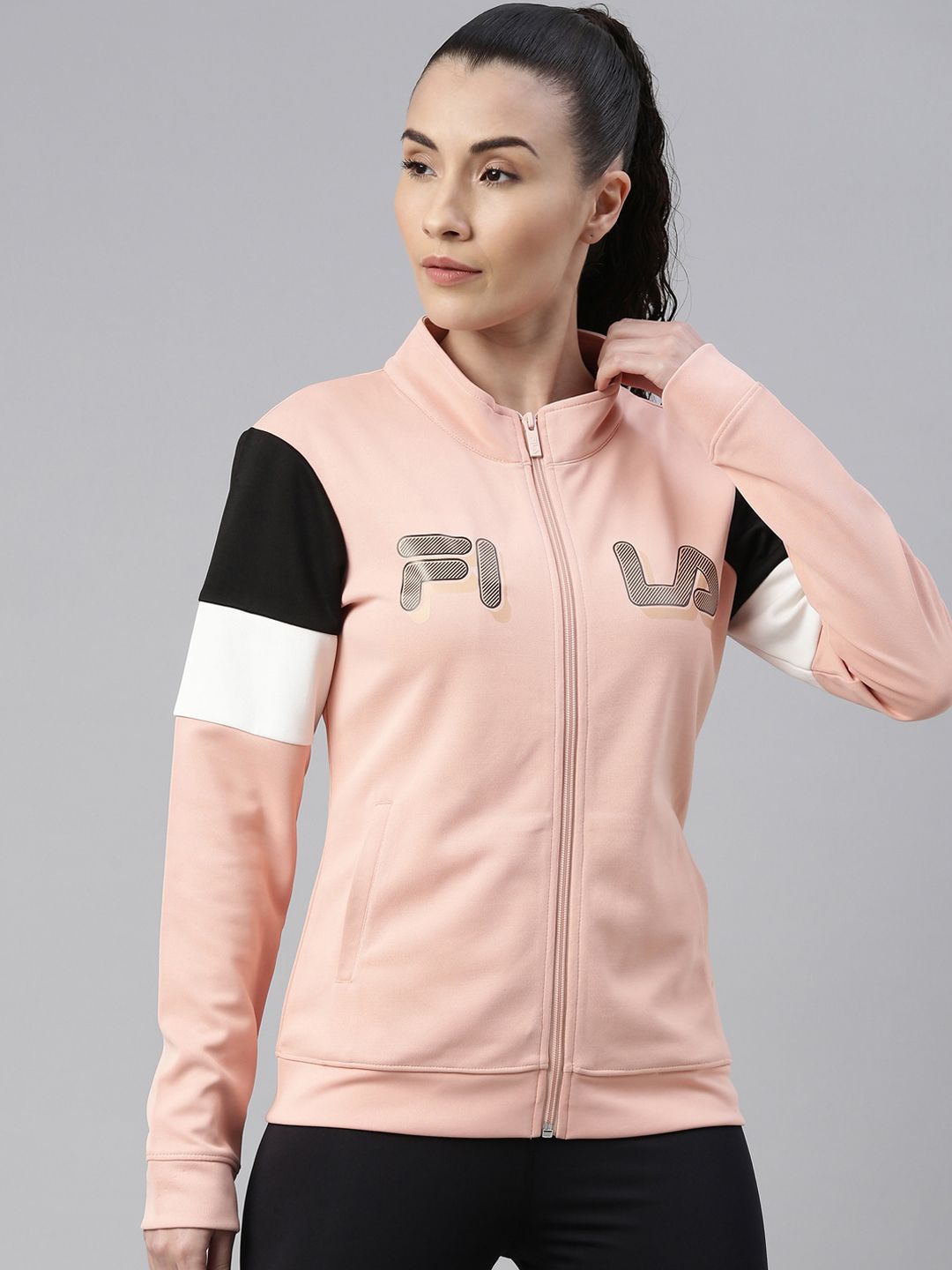 FILA Women Pink Colourblocked Bomber with Patchwork Jacket Price in India