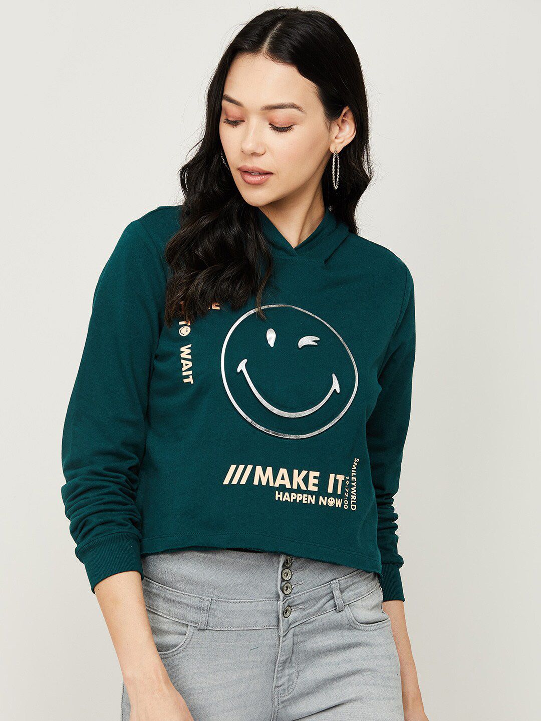 SmileyWorld Women Green Printed Sweatshirt Price in India