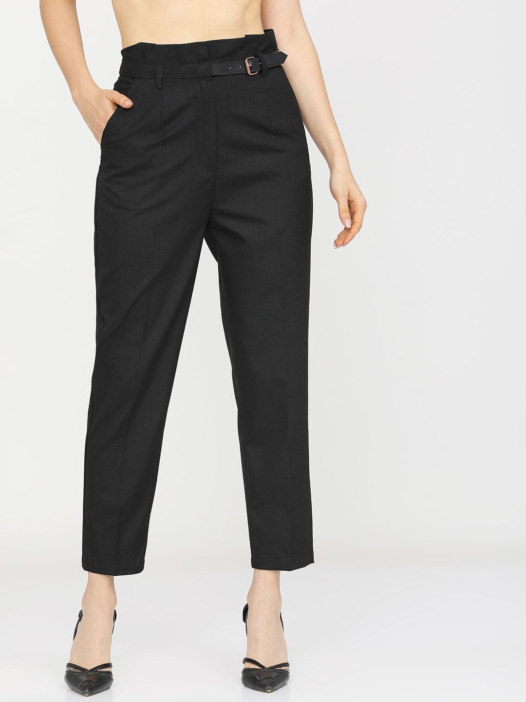 Tokyo Talkies Women Black Tapered Fit Pleated Trousers Price in India