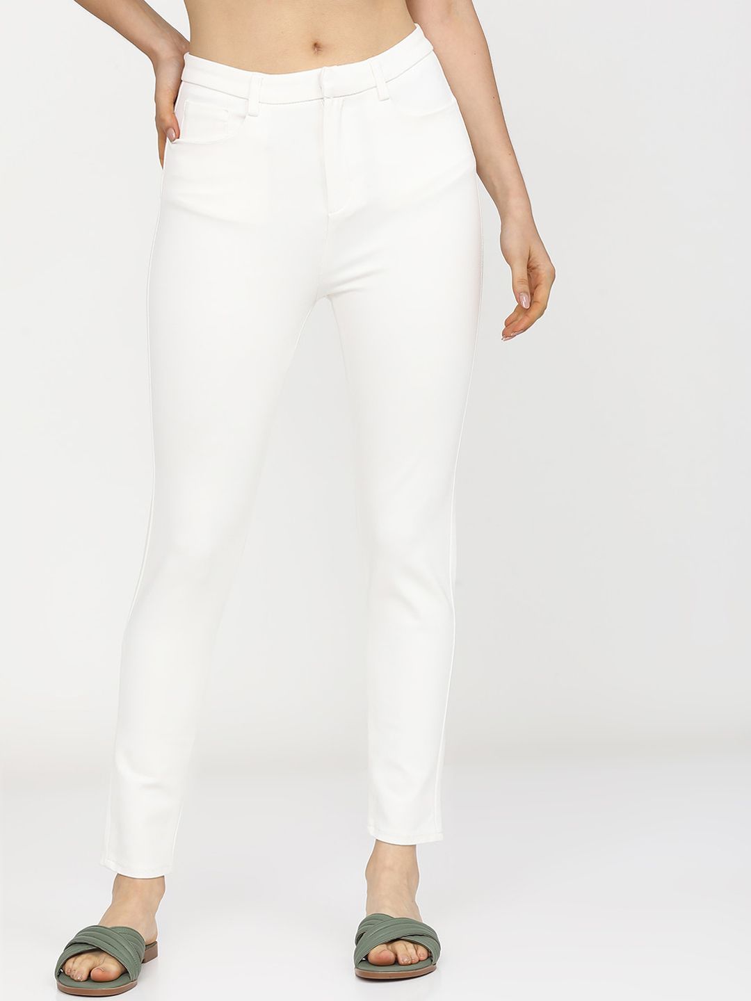 Tokyo Talkies Women Off White Slim Fit Trousers Price in India