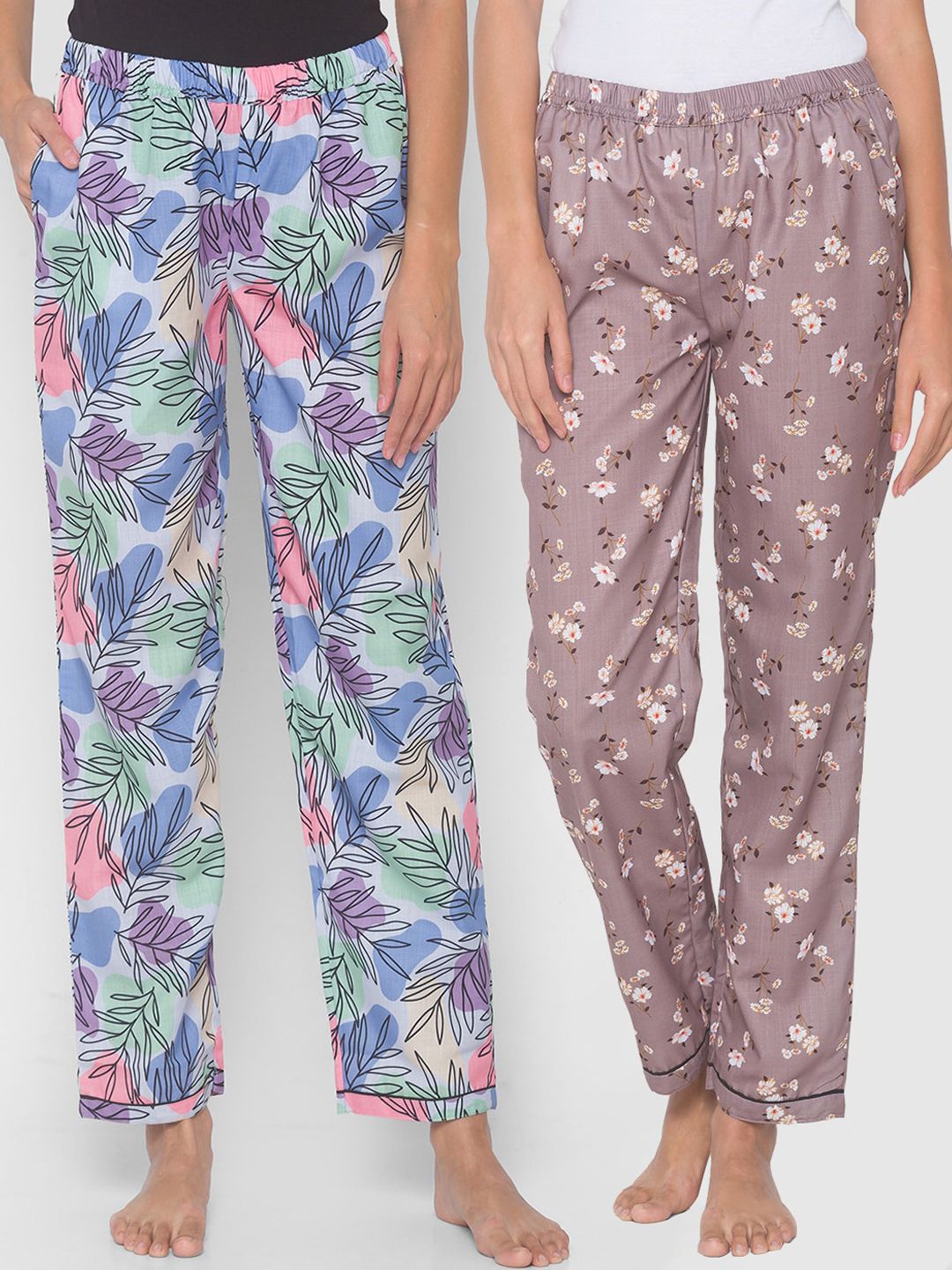 FashionRack Women Pack of 2 Printed Cotton Lounge Pants Price in India