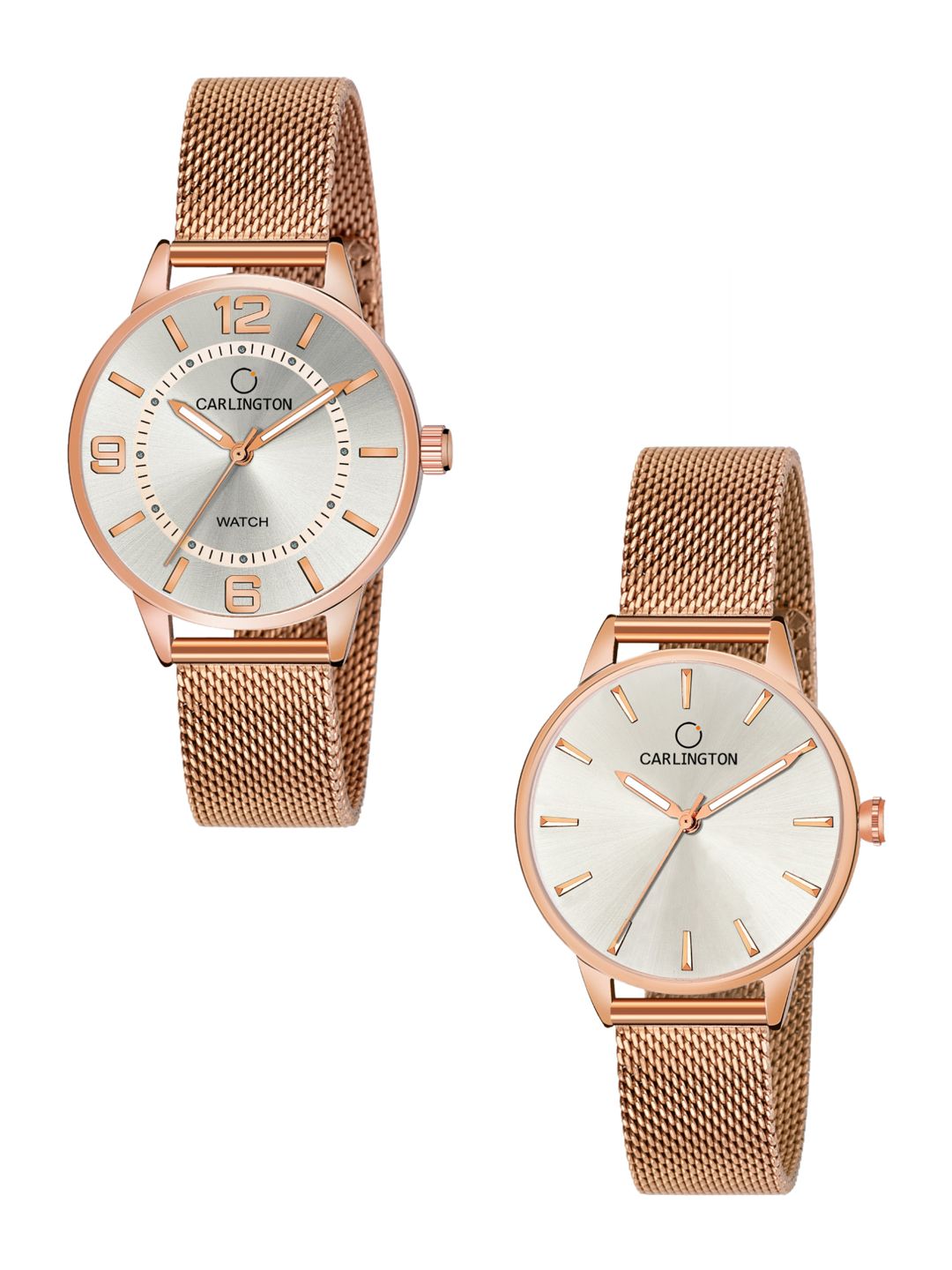 CARLINGTON Women Set of 2 Silver-Toned Dial & Rose Gold Toned Straps Watches CT2002 Price in India