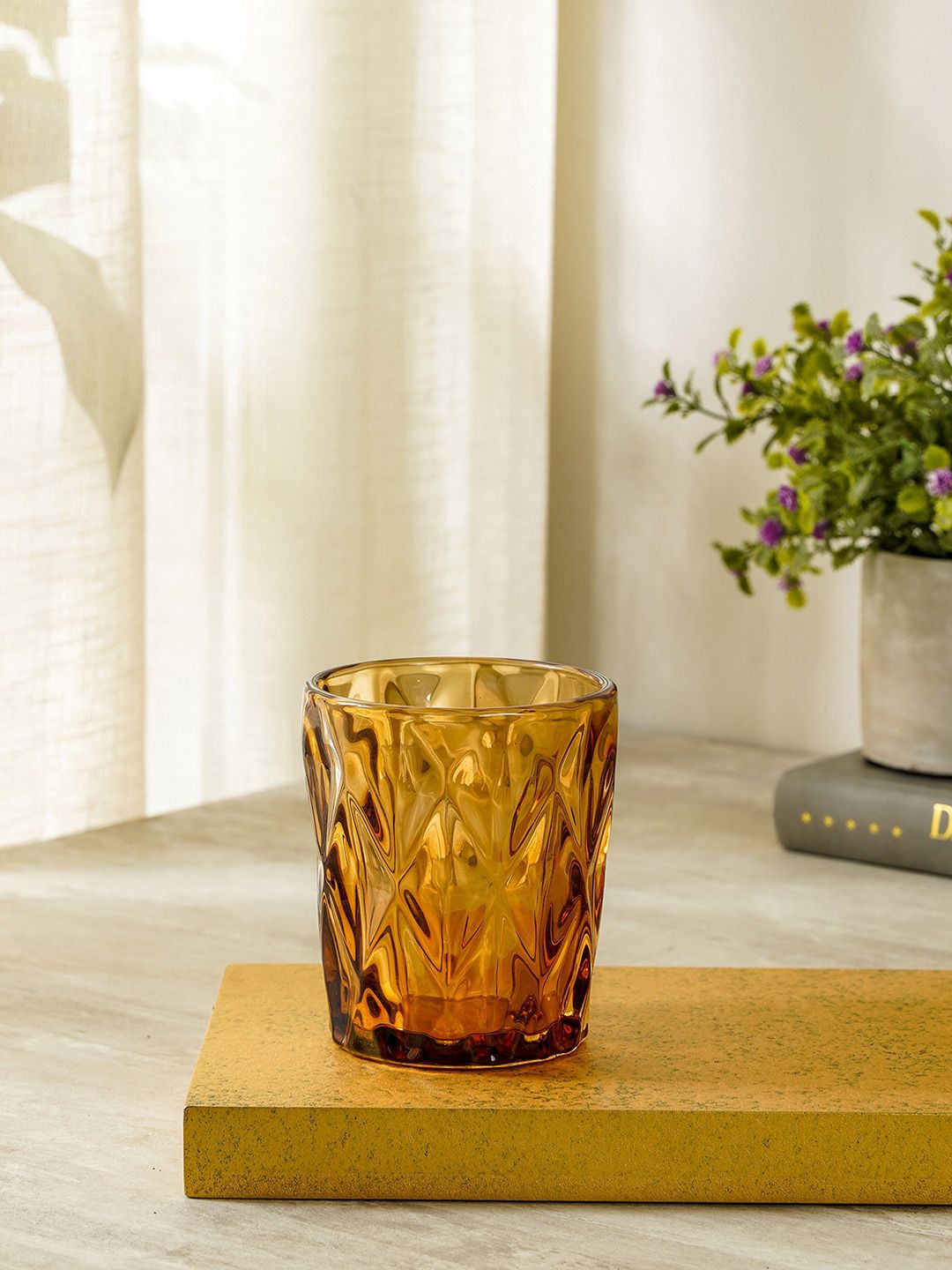 Pure Home and Living Set Of 6 Brown Textured Glass Tumblers Price in India