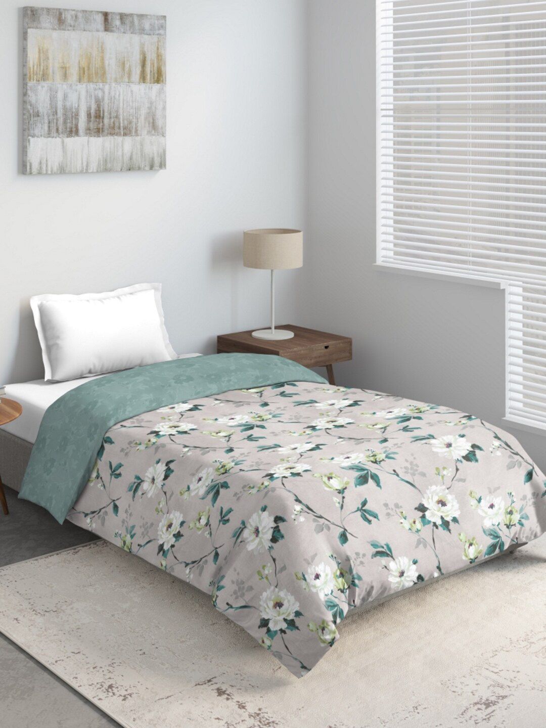 DDecor Grey & Green Floral Mild Winter 150 GSM Single Bed Quilt Price in India