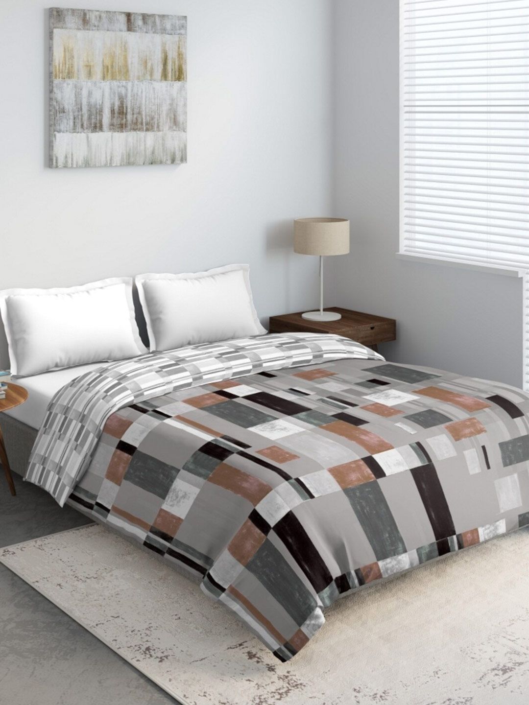 DDecor Grey & Brown Geometric Mild Winter 210 GSM Double Bed Comforter Price in India