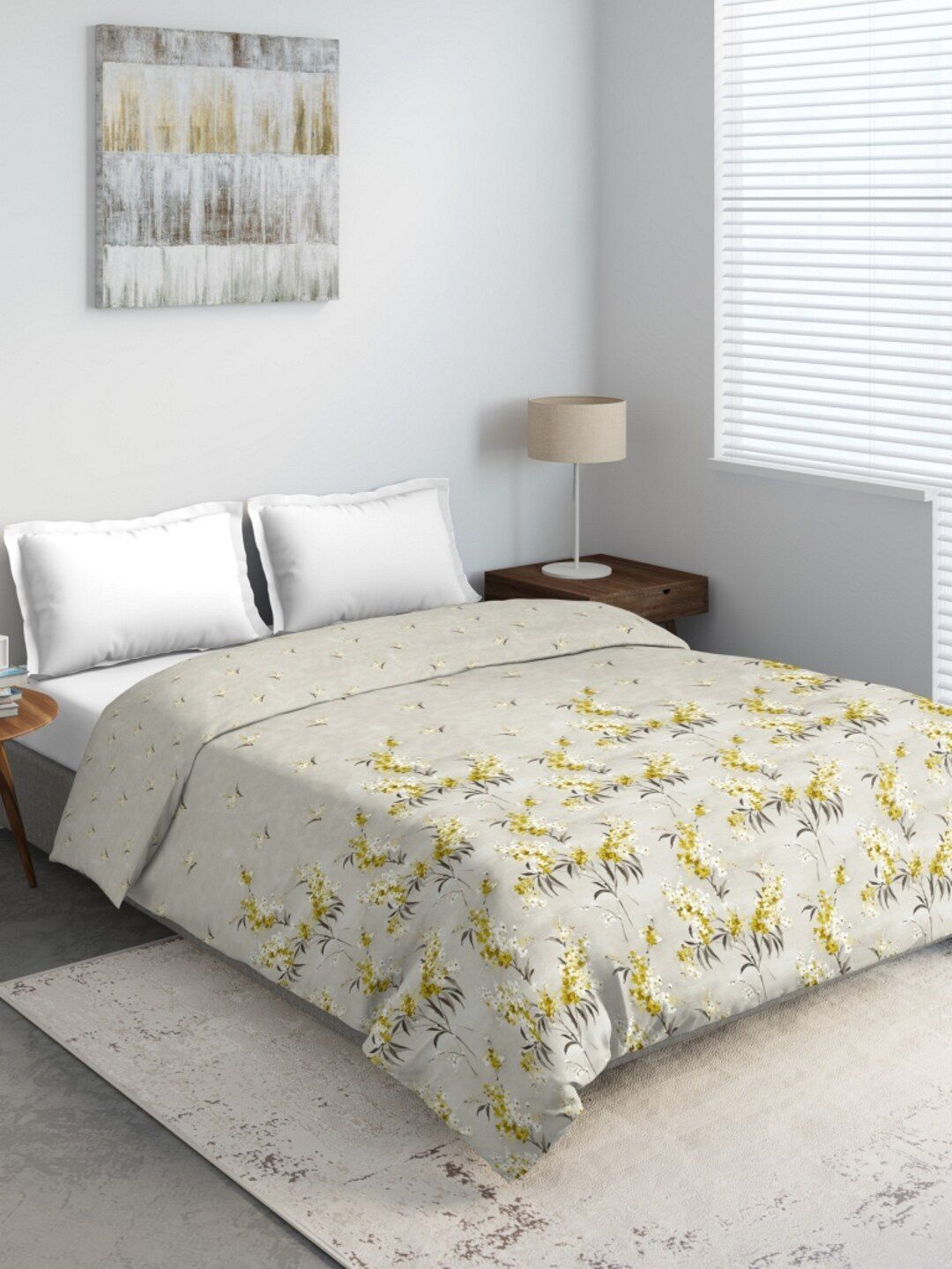 DDecor Yellow Floral Mild Winter 210 GSM Double Bed Comforter Price in India