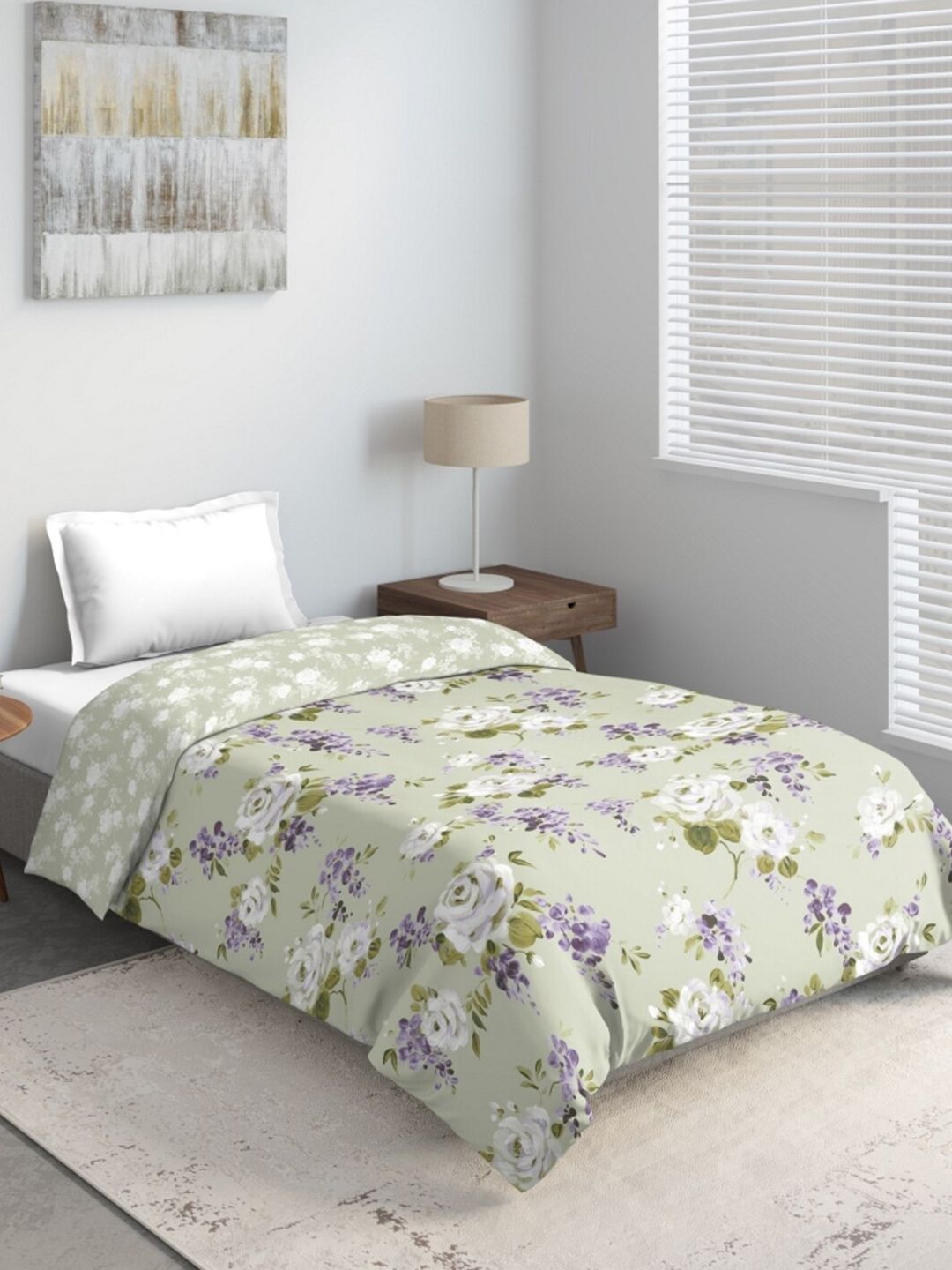 DDecor Grey & White Floral Mild Winter 150 GSM Single Bed Quilt Price in India