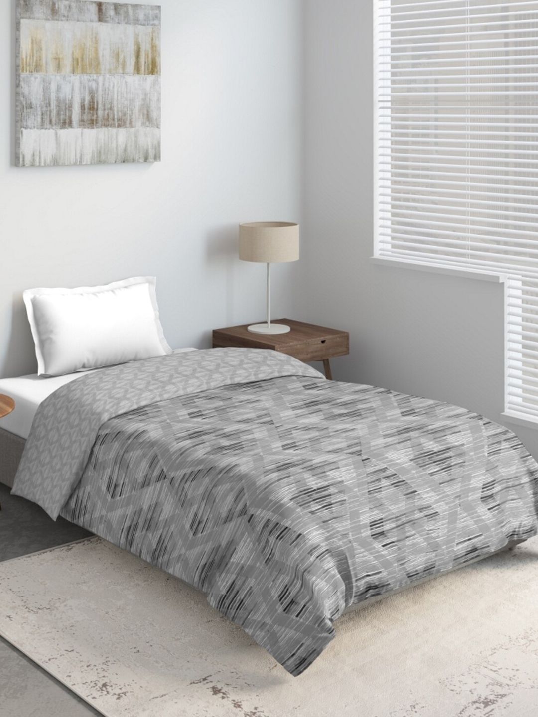 DDecor Grey Geometric Mild Winter 150 GSM Single Bed Blanket Price in India