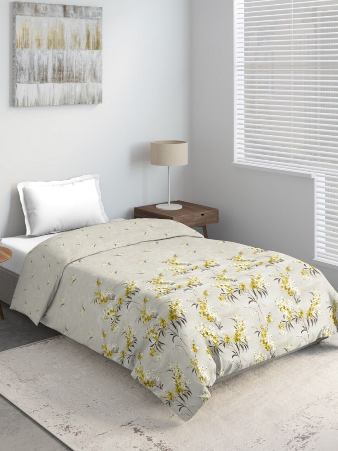 DDecor Yellow & Beige Floral Mild Winter 150 GSM Single Bed Quilt Price in India