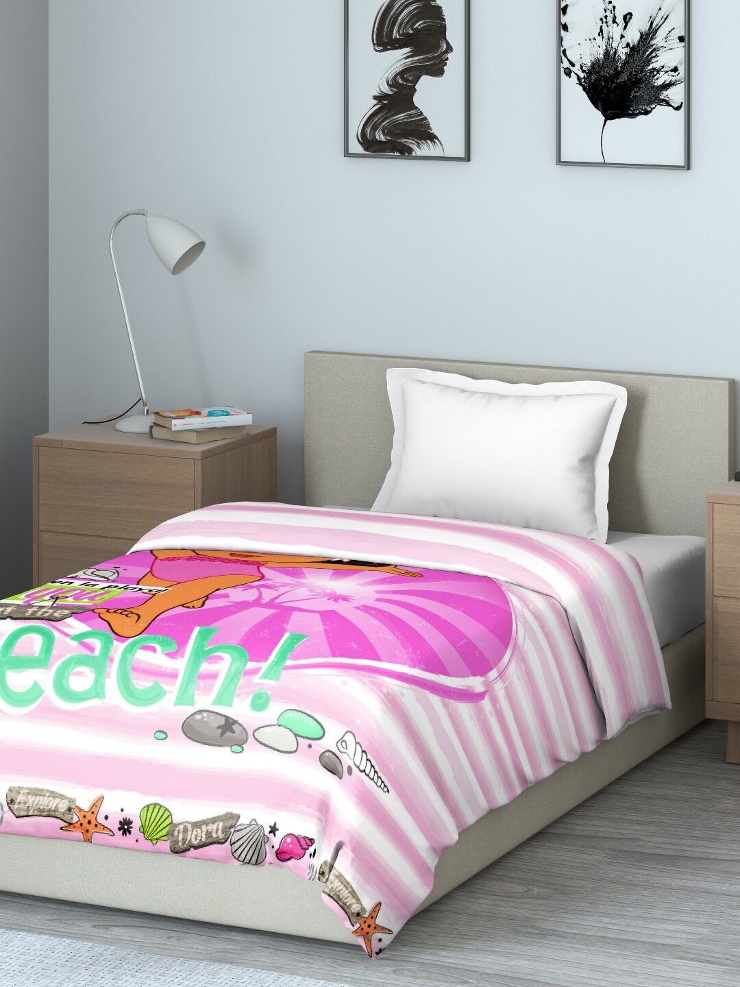 DDecor Pink & White Cartoon Characters Mild Winter 210 GSM Single Bed Comforter Price in India