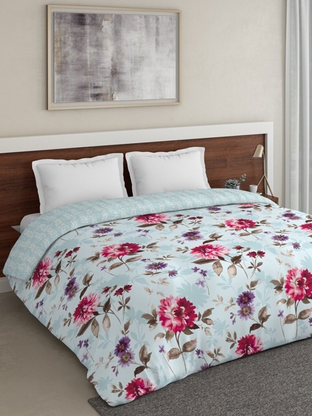 DDecor Red & Blue Floral Mild Winter 210 GSM Double Bed Blanket Price in India