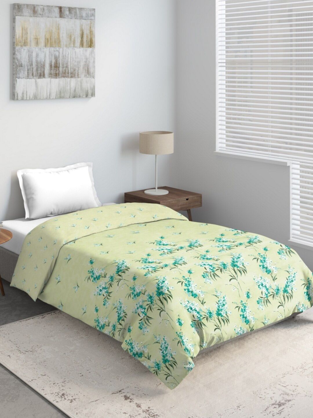 DDecor Turquoise Blue & Green Floral Mild Winter 150 GSM Single Bed Quilt Price in India