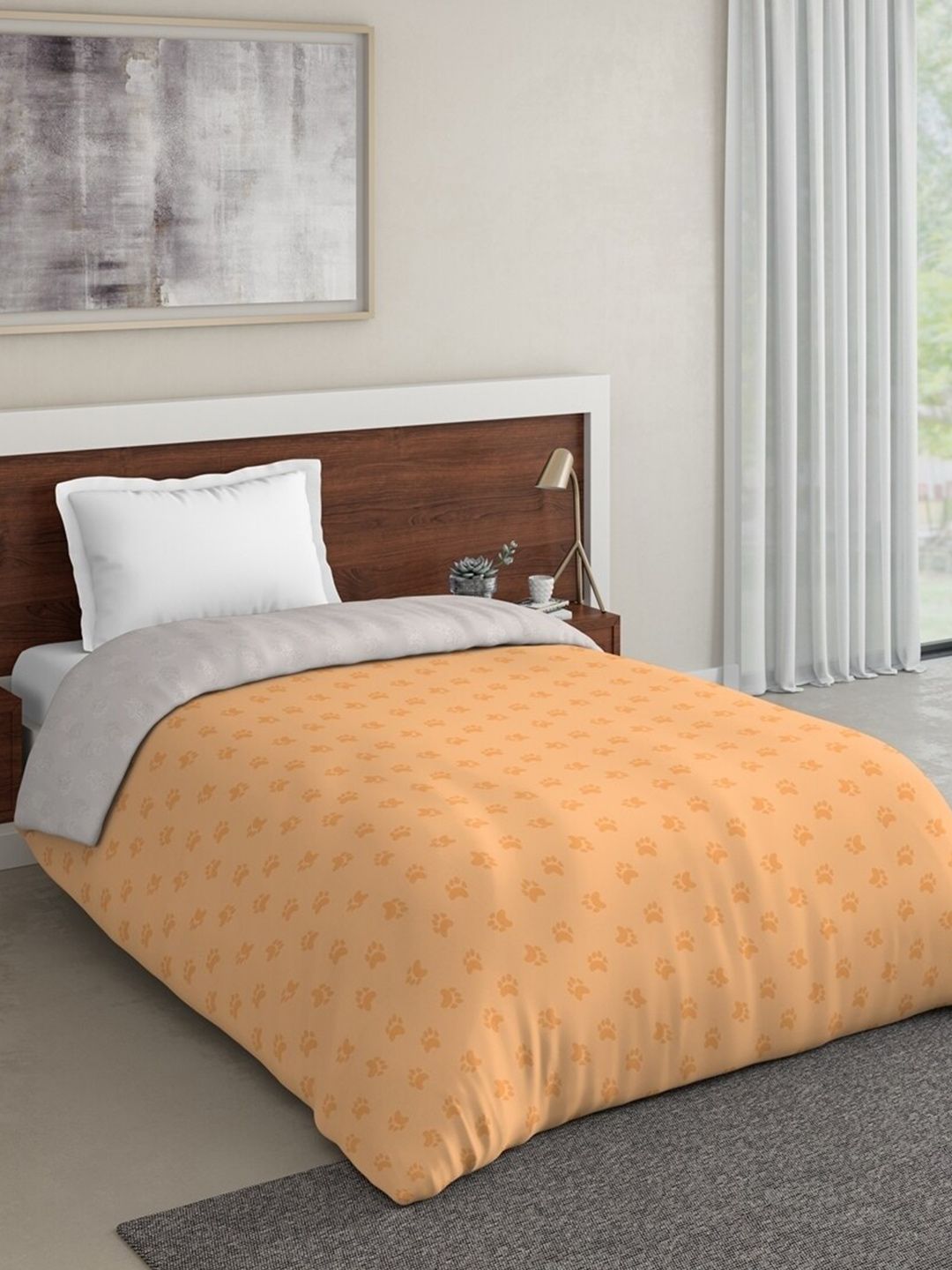 DDecor Orange & Grey Mild Winter 210 GSM Single Bed Comforter Price in India