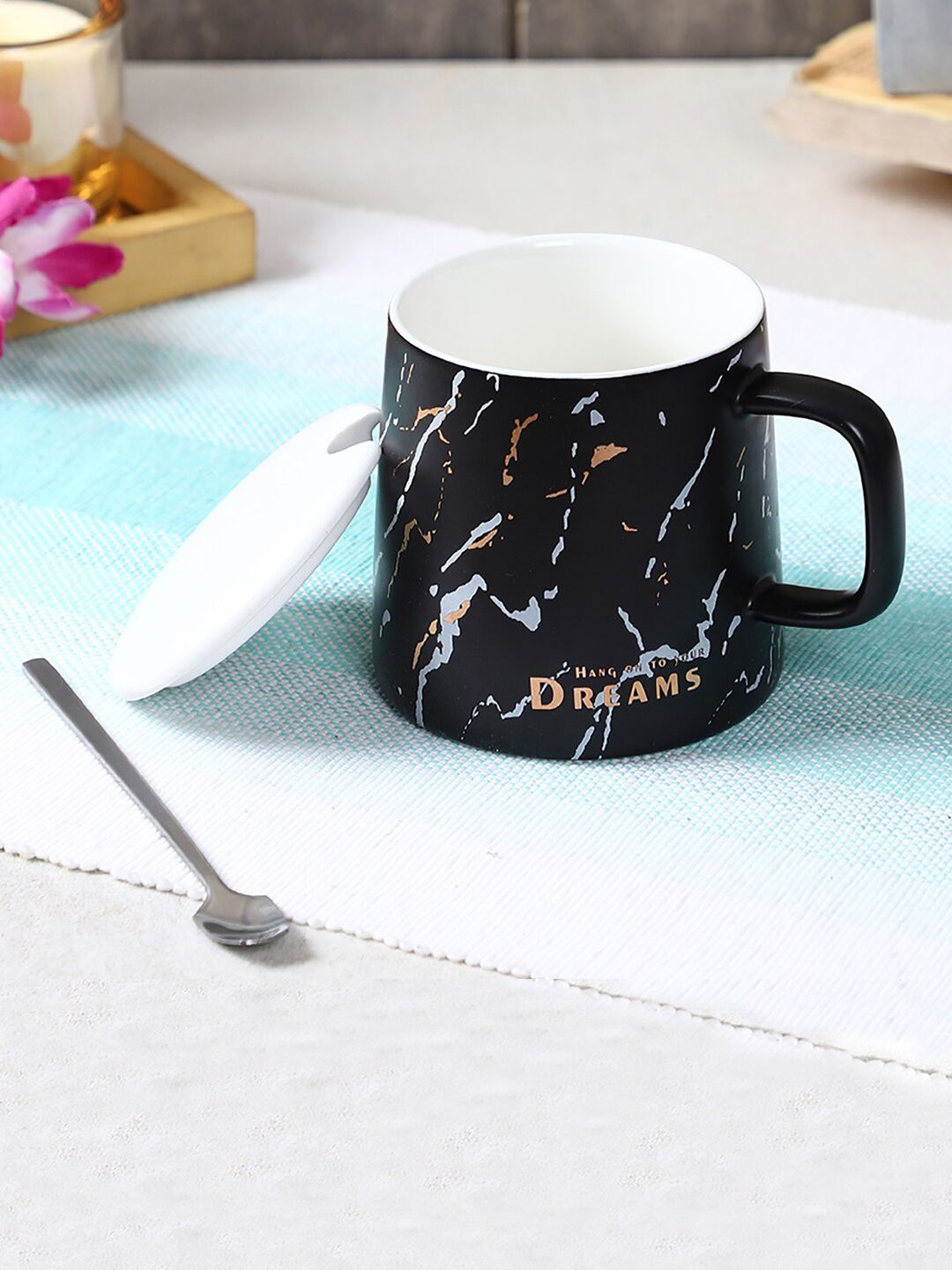 TIED RIBBONS Black & White Printed Ceramic Glossy Cups Set of Cups and Mugs Price in India