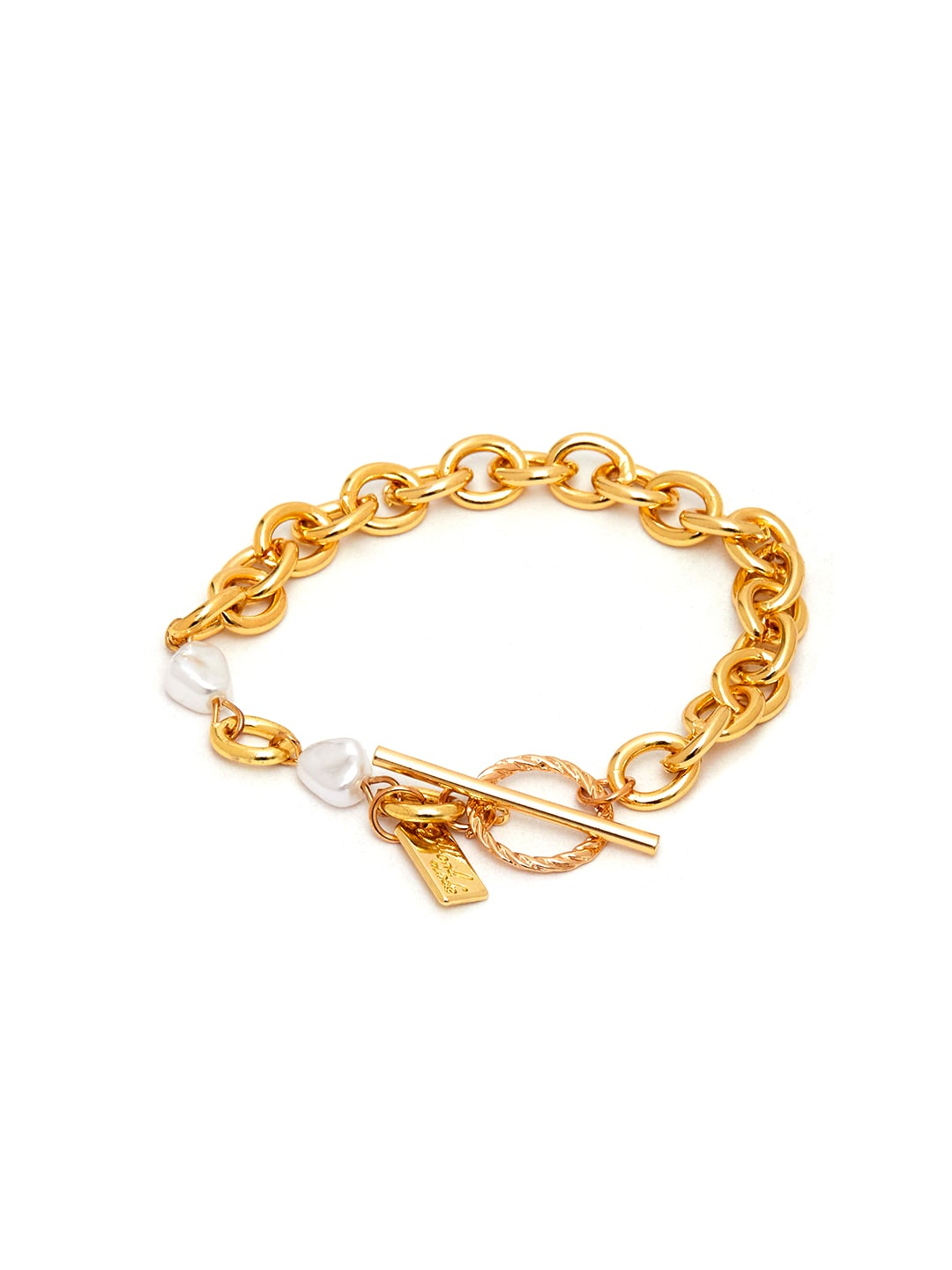 URBANIC Gold-Toned & Off White Beaded Link Bracelet Price in India