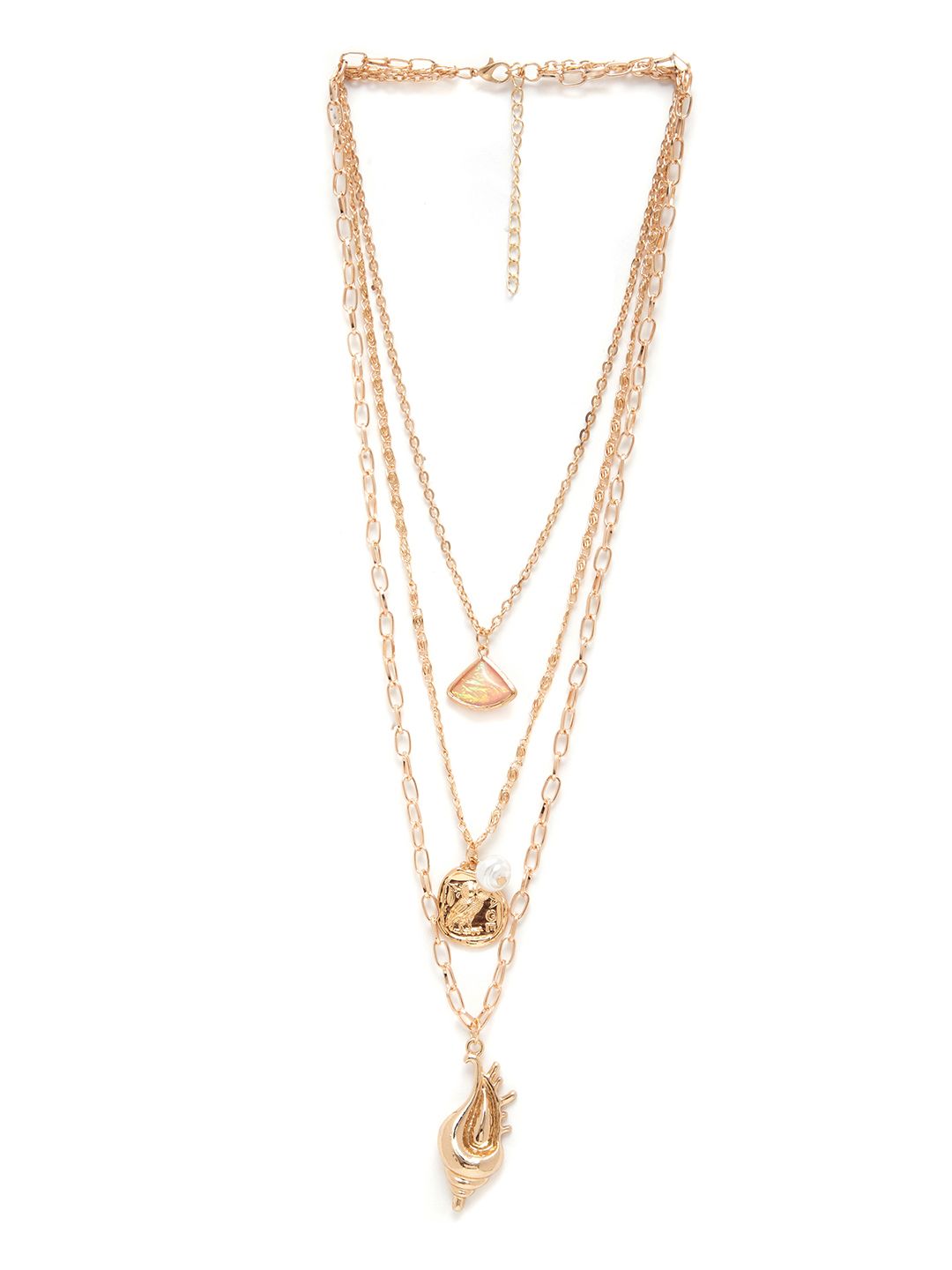 URBANIC Gold-Toned Triple Layered Linked Chain Necklace with Charms Price in India