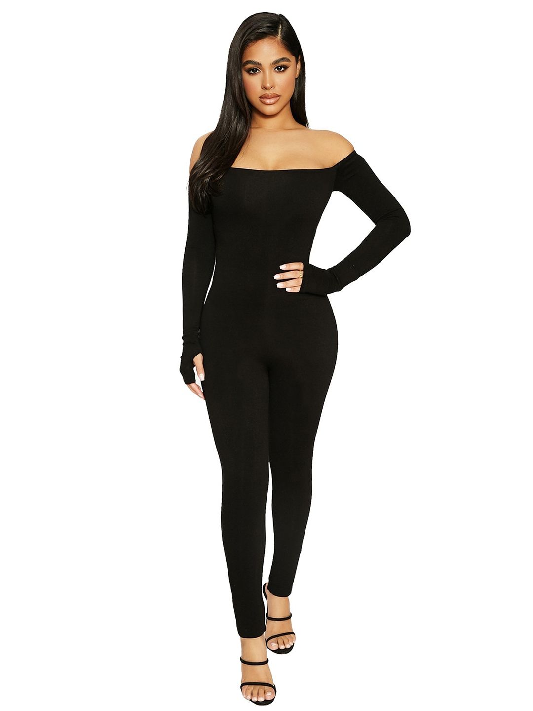 URBANIC Black Off-Shoulder Basic Jumpsuit Price in India