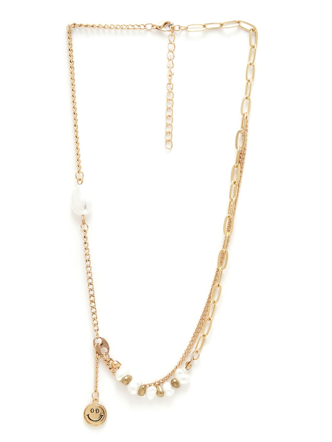 URBANIC Gold-Toned & Off White Beaded Layered Necklace Price in India