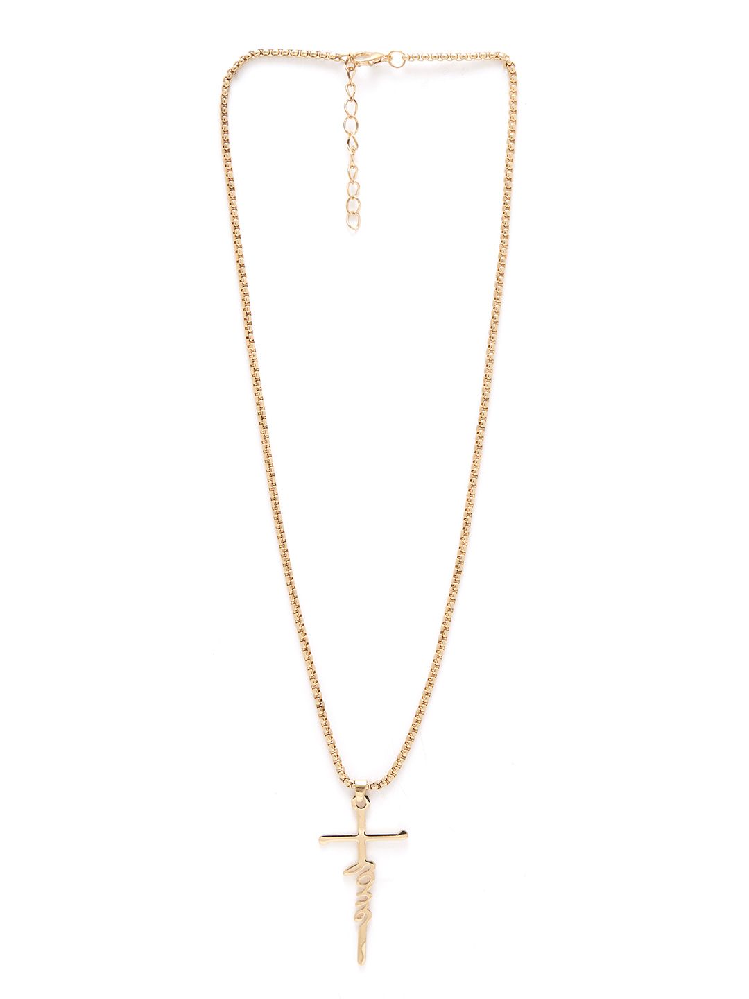 URBANIC Gold-Toned Solid Linked Chain Necklace with Cross Shaped Pendant Price in India