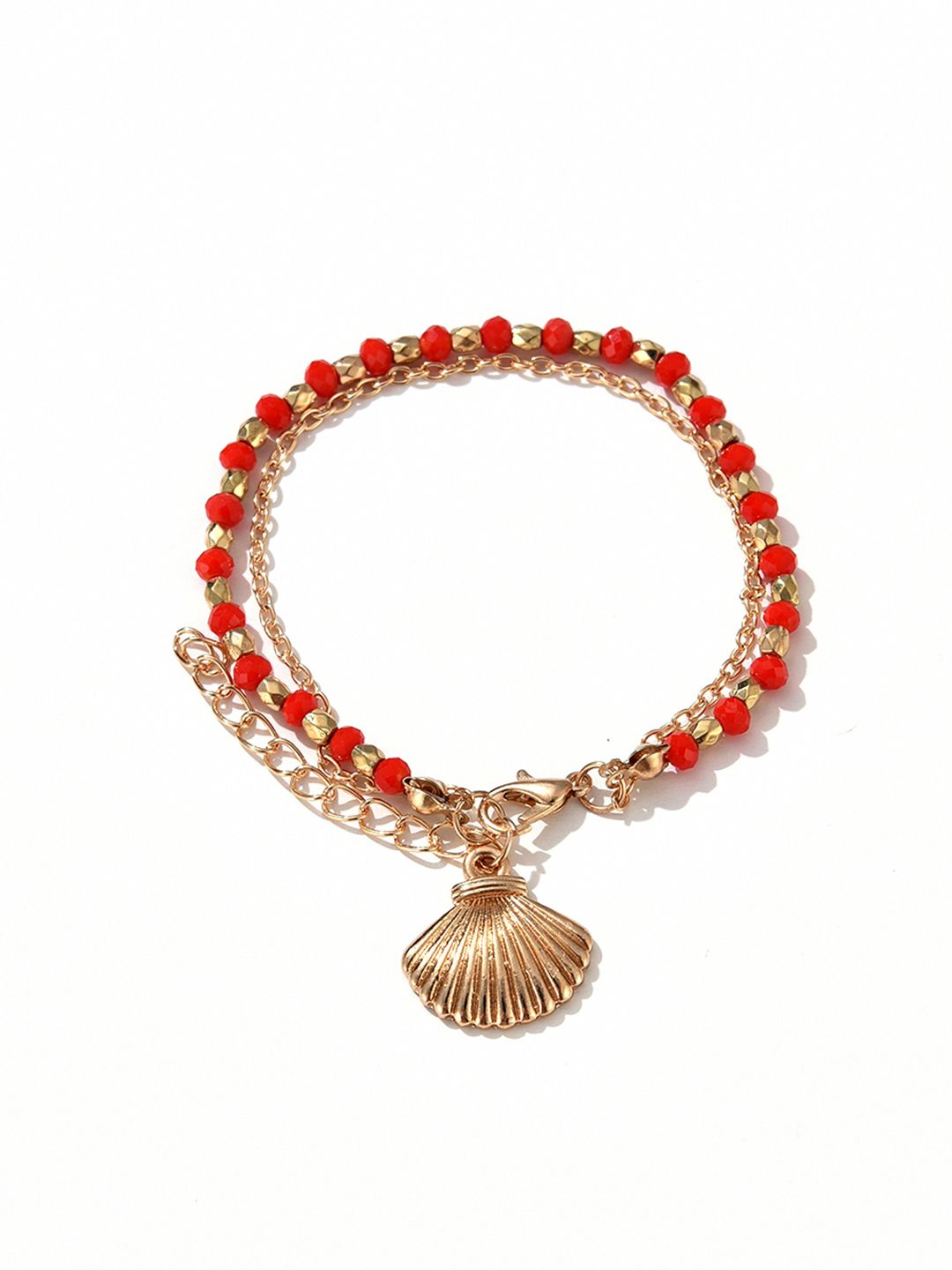 URBANIC Women Gold-Toned & Red Shell Charm Beaded Bracelet Price in India