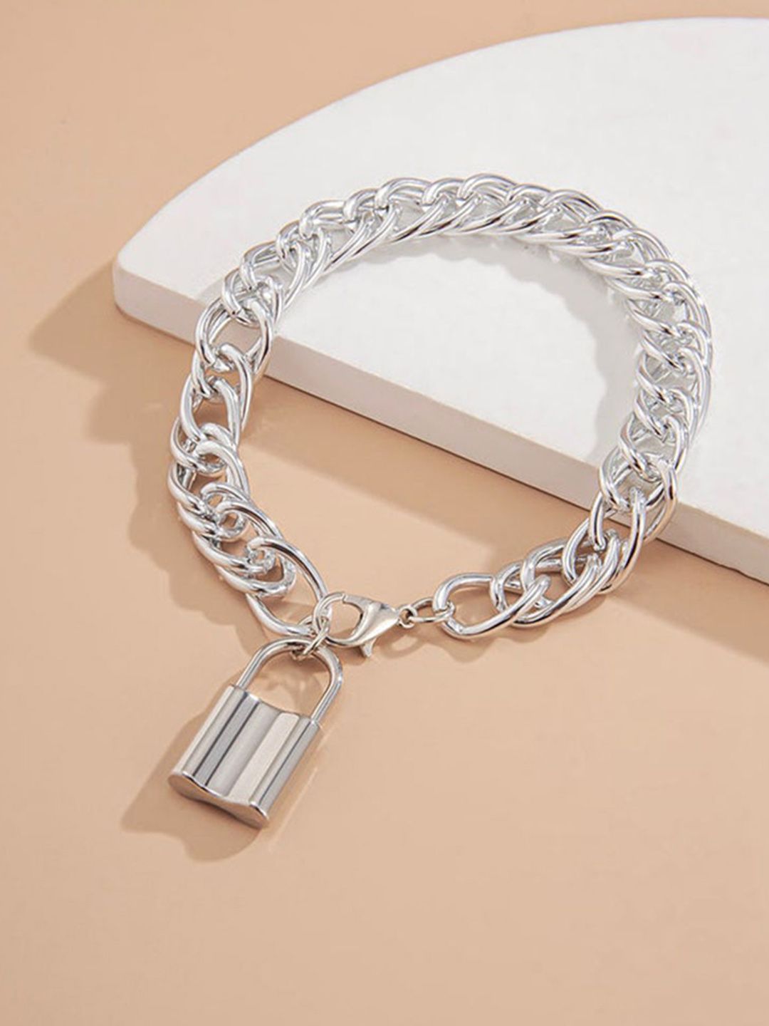 URBANIC Women Silver-Toned Link Bracelet with Lock Detail Price in India