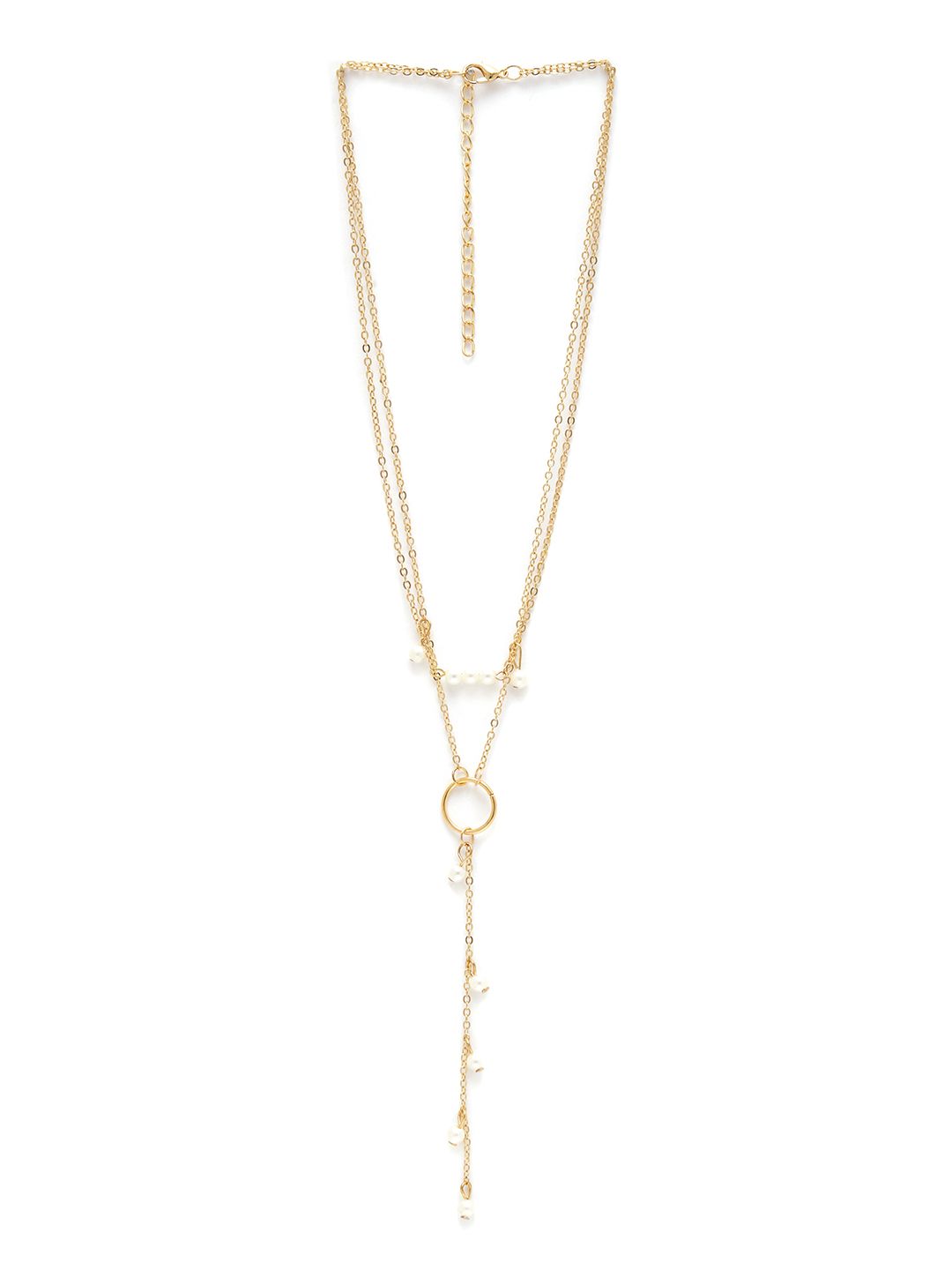 URBANIC Gold-Toned & Off White Double Layered Linked Chain Beaded Necklace Price in India