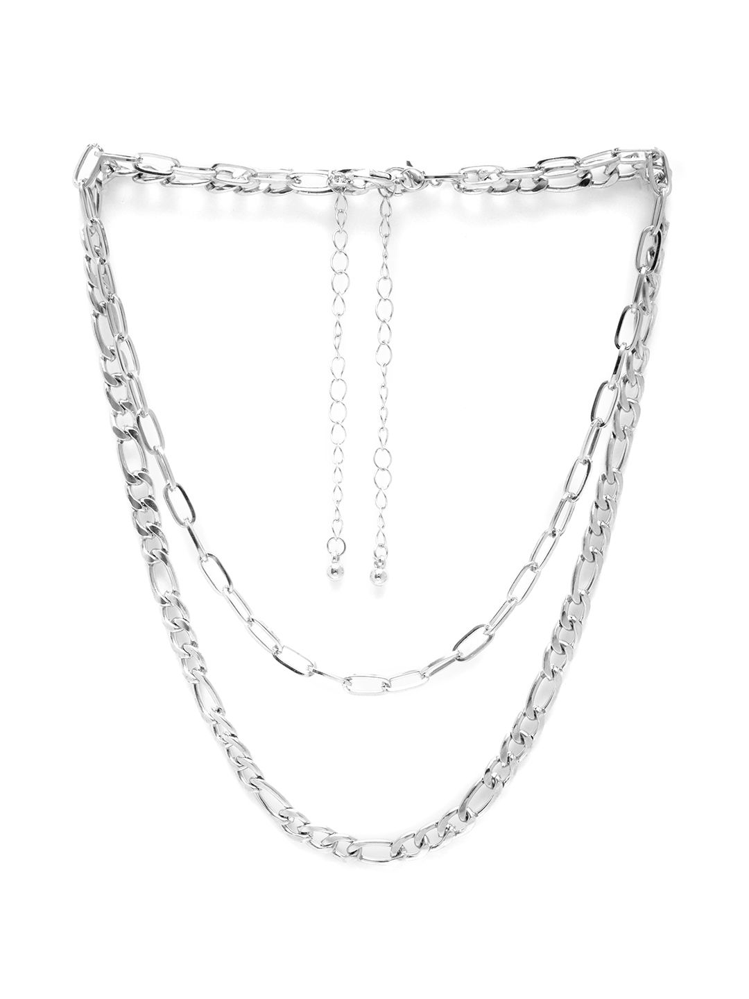 URBANIC Pack Of 2 Silver-Toned Linked Chain Necklace Price in India