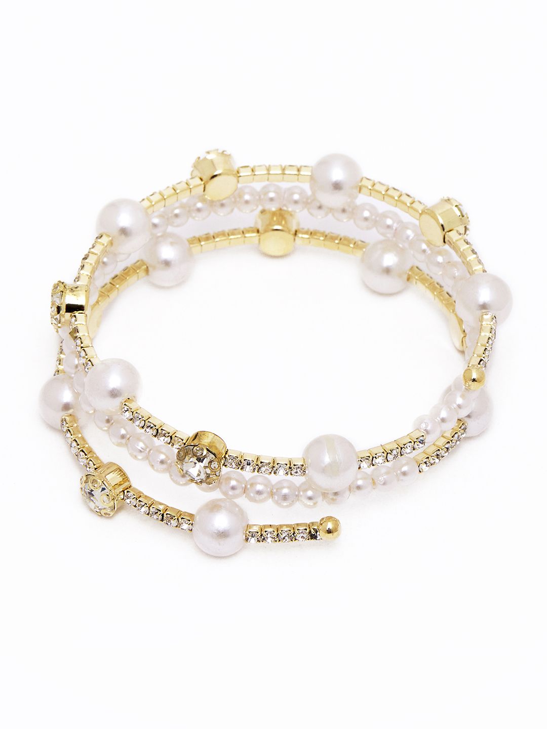 URBANIC Women Gold-Toned & White Pearls Bangle-Style Bracelet Price in India