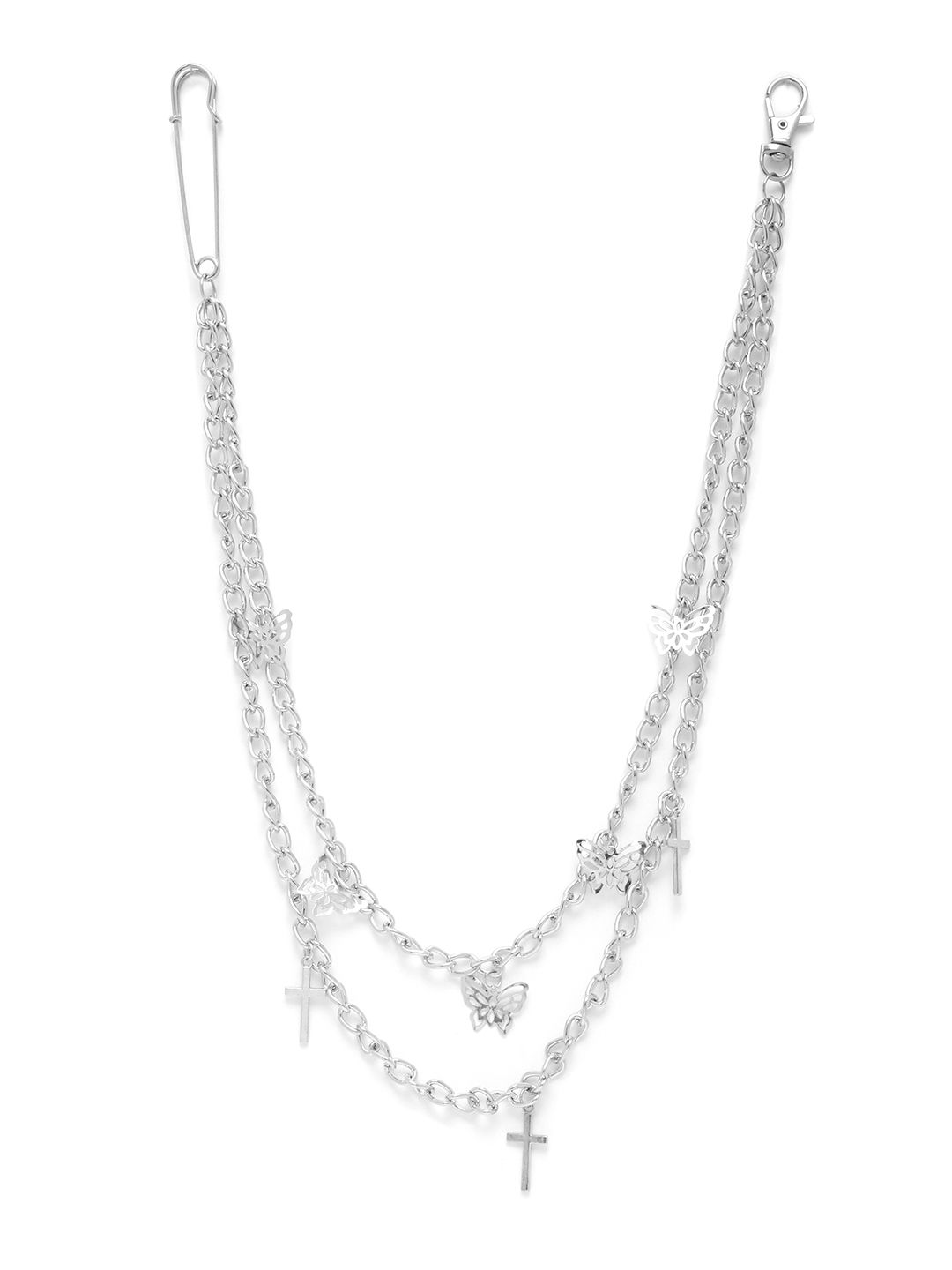 URBANIC Silver-Toned Double Layered Linked Chain Necklace with Charms Price in India