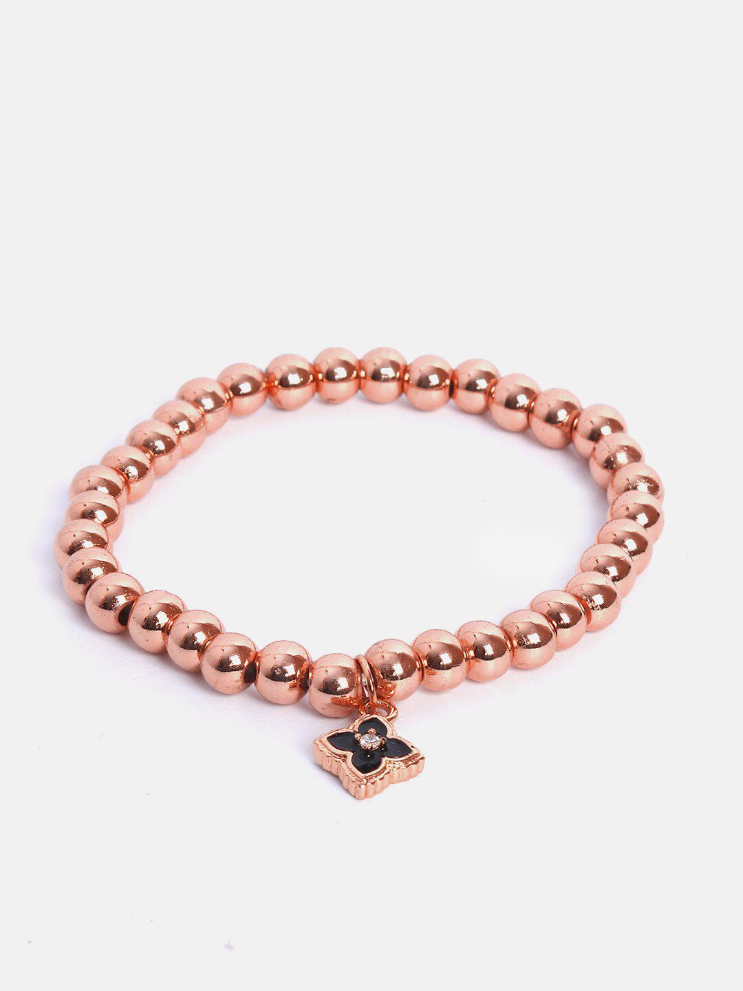 MINUTIAE Women Rose Gold Brass Onyx Rose Gold-Plated Elasticated Bracelet Price in India