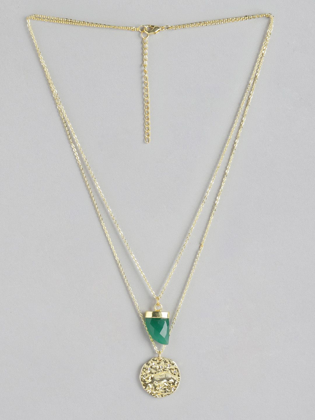 DressBerry Gold-Toned & Green Taurus Zodiac Textured Stone-Studded Layered Necklace Price in India