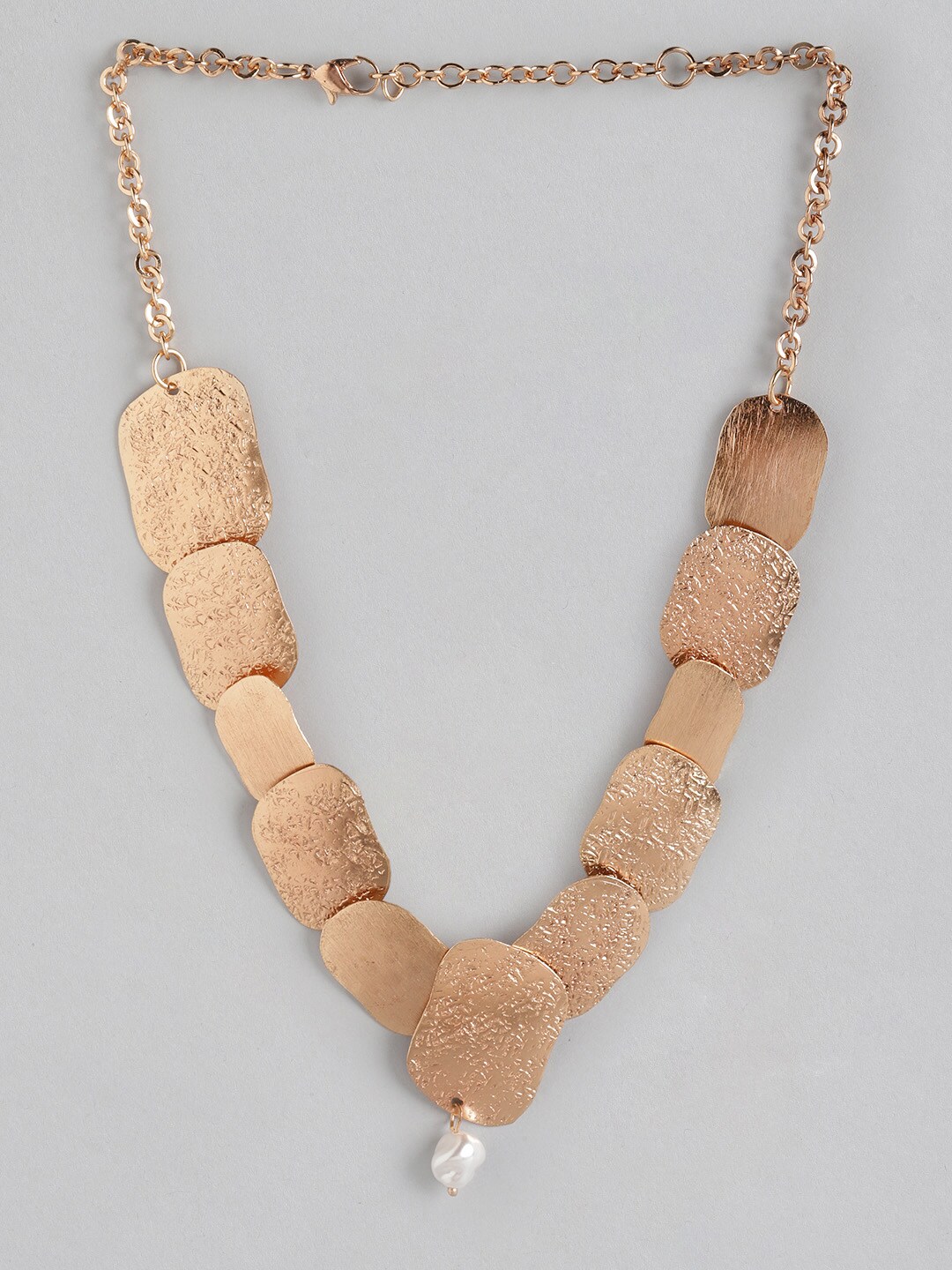DressBerry Rose Gold-Toned Beaded Hammered Necklace Price in India