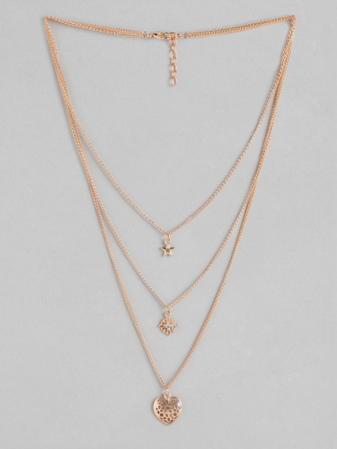 DressBerry Rose Gold-Toned Stone Studded Layered Necklace Price in India