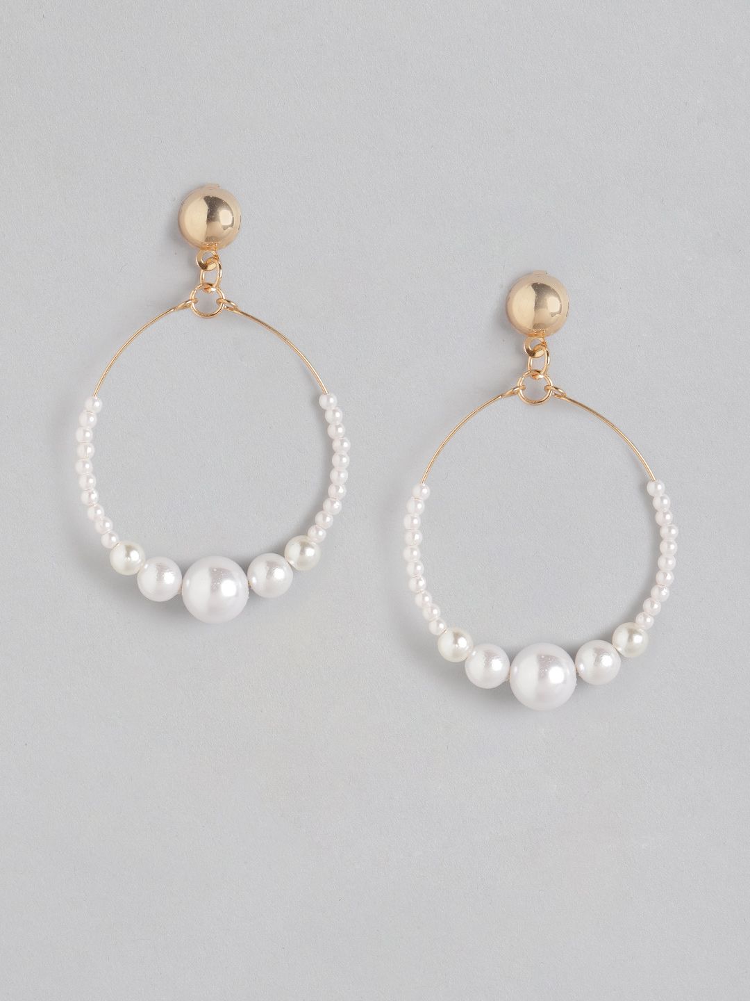 DressBerry Off White & Gold-Toned Beaded Circular Drop Earrings Price in India