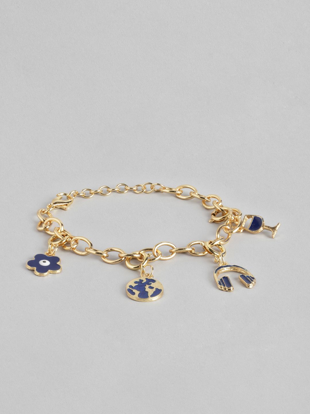 DressBerry Women Gold-Toned & Navy Blue Enamelled Charm Link Bracelet Price in India